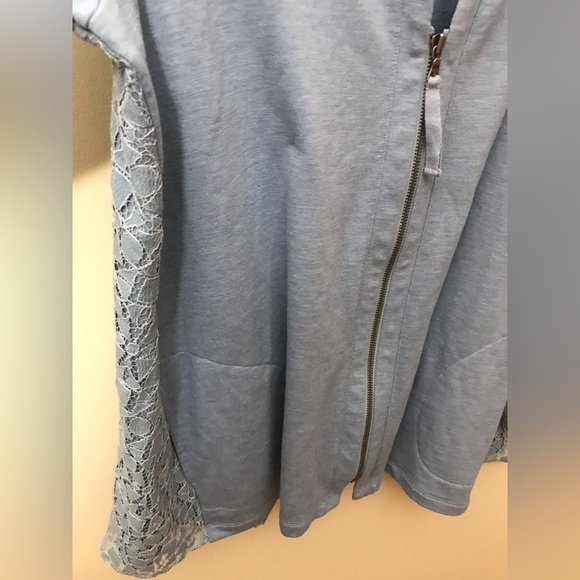 LOGO By Lori Goldstein Full Zip V Neck Lace Back Cardigan Sweater Size Large - Picture 8 of 15